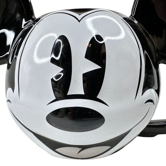 Vintage Disney Mickey Mouse Ceramic Mug W/ Spoon Black & White 3D Ears D Handle - Picture 13 of 16